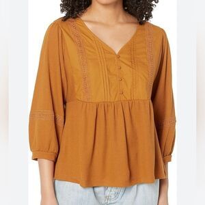 Zac & Rachel Yellow Puff Sleeve Ruched Blouse